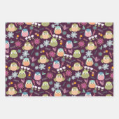 フクロウパープルラッピング紙 ラッピングペーパーシート (正面3)