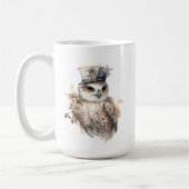 フクロウビクトリアンアリストクラットポートレートトップハット花 コーヒーマグカップ (左)