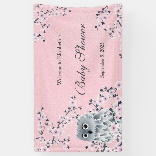 フクロウピンクグリッターさくらんぼブロッサムベビー  横断幕 (縦)