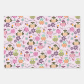 フクロウピンク包み紙 ラッピングペーパーシート (正面2)