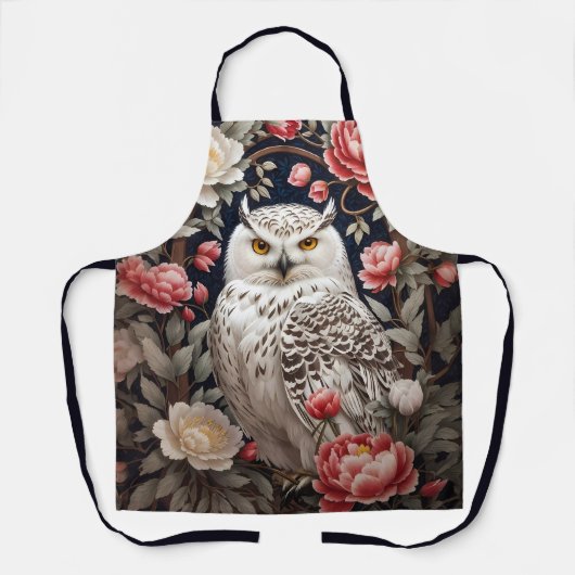 フクロウピンク牡丹の花 エプロン (正面)
