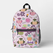 フクロウピンク プリントバックパック (正面)