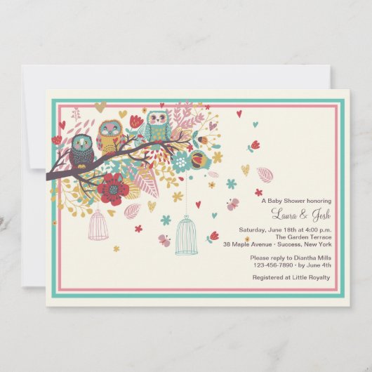 フクロウファミリーベビーシャワー招待状 招待状 (正面)