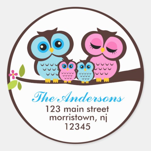 フクロウファミリー住所 シール (正面)