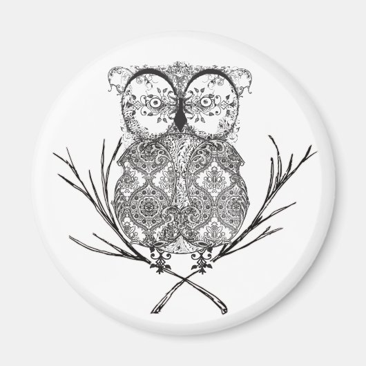 フクロウファンシールの白黒を飾る マグネット (正面)