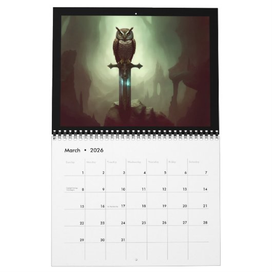 フクロウファンタジー カレンダー (3月 2026)