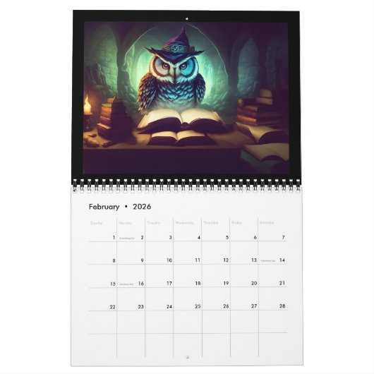 フクロウファンタジー カレンダー (2月 2026)