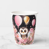 フクロウファースト誕生日紙カップ 紙コップ (正面)