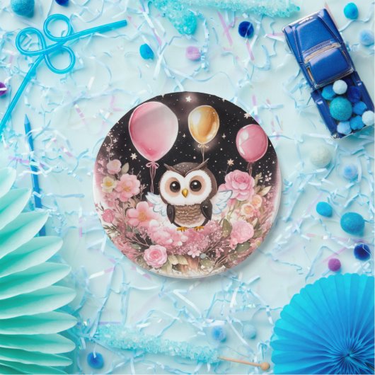 フクロウファースト誕生日紙プレート ペーパープレート (パーティー)