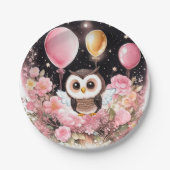 フクロウファースト誕生日紙プレート ペーパープレート (正面)