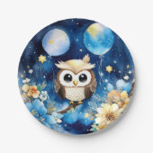 フクロウファースト誕生日紙プレート ペーパープレート (正面)
