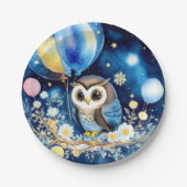 フクロウファースト誕生日紙プレート ペーパープレート (正面)
