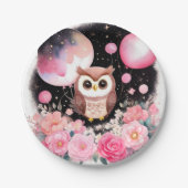 フクロウファースト誕生日紙プレート ペーパープレート (正面)