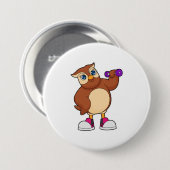 フクロウフィットネスダンベル 缶バッジ (正面&裏面)