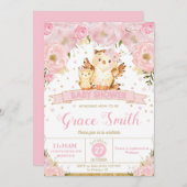 フクロウフローラベビーシャワー招待状ガール 招待状 (正面/裏面)