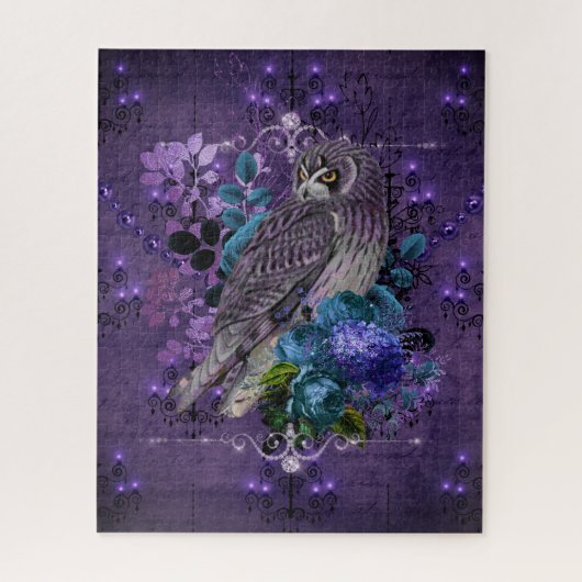 フクロウフローラ·エレガントヴィンテージ·シャンデリアと宝石 ジグソーパズル (縦)