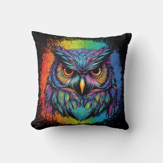 フクロウブラックライトスタイルオンウォーター色ヴィンテージ クッション (正面)