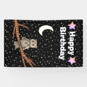 フクロウブランクパープルクリスタルムーンスターズ誕生日 横断幕 (横)