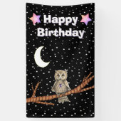 フクロウブランクパープルクリスタルムーンスターズ誕生日 横断幕 (縦)