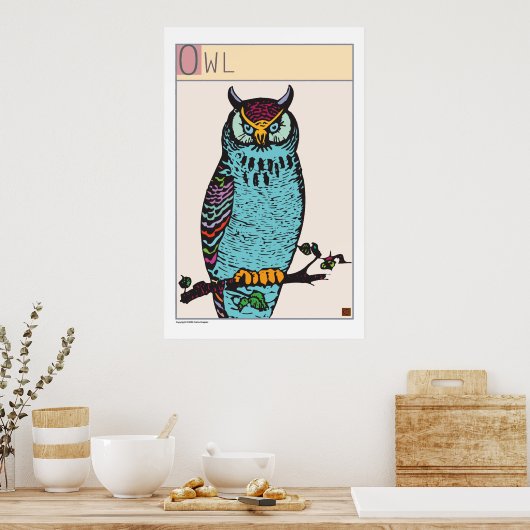 フクロウプリント ポスター (キッチン)