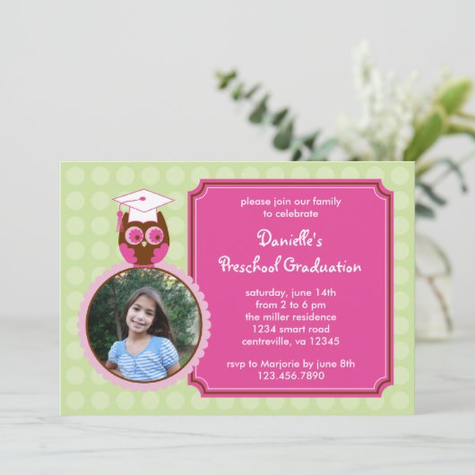 フクロウプレスクール卒業写真招待状 招待状 (スタンド正面)