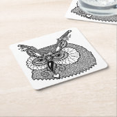 フクロウヘッドZendoodle スクエアペーパーコースター (アングル)
