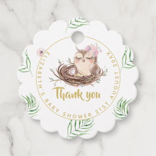 フクロウベビーありがとうギフトラベルは男の子を好む フェイバータグ (正面)