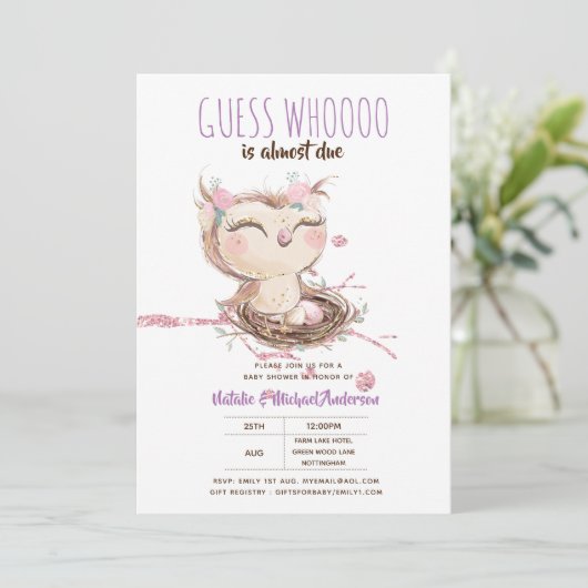 フクロウベビーありがとうギフトラベルは男の子を好む 招待状 (スタンド正面)