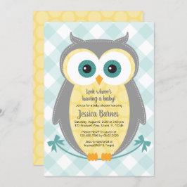 フクロウベビーシャワーの招待状中性黄灰色 招待状