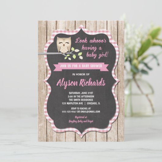 フクロウベビーシャワーガール招待状 招待状 (スタンド正面)