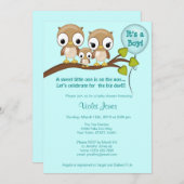 フクロウベビーシャワー招待状ボーイモンマイパパ 招待状 (正面/裏面)