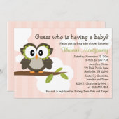 フクロウベビーシャワー招待状招待状ピンク 招待状 (正面/裏面)