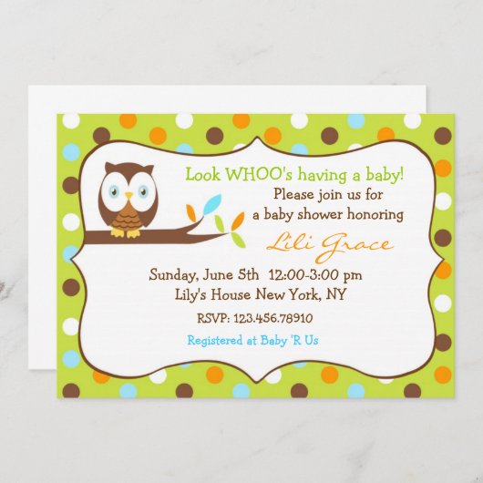 フクロウベビーシャワー招待状-ボーイ 招待状 (正面/裏面)