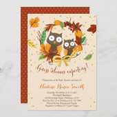 フクロウベビーシャワー招待、秋ベビーシャワー 招待状 (正面/裏面)