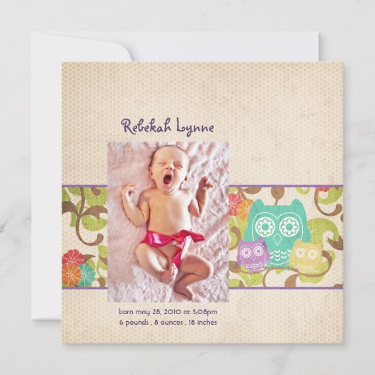 フクロウベビー誕生のお知らせ 案内状 (正面)