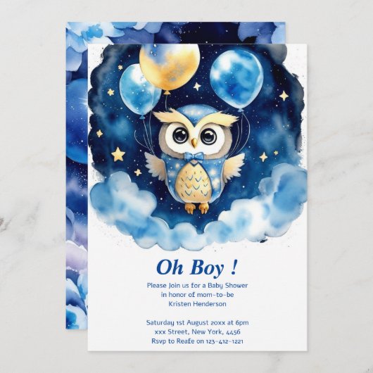 フクロウボーイ赤ちゃんシャワー招待状 招待状 (正面/裏面)
