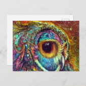 フクロウポートレートフラクタル水色 ポストカード (正面/裏面)