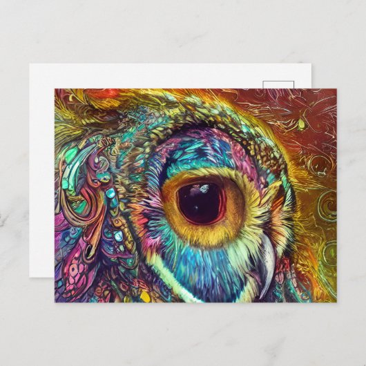 フクロウポートレートフラクタル水色 ポストカード (正面/裏面)