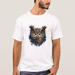 フクロウポートレート絵画動物野生動物アウトドアアート Tシャツ
