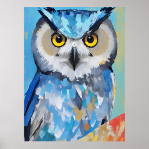 フクロウポートレート絵画 ポスター