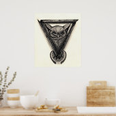 フクロウポートレート、インク及び鉛筆イラストレーション ポスター (キッチン)