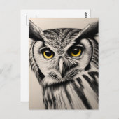 フクロウポートレート – 木炭スケッチ ポストカード (正面/裏面)
