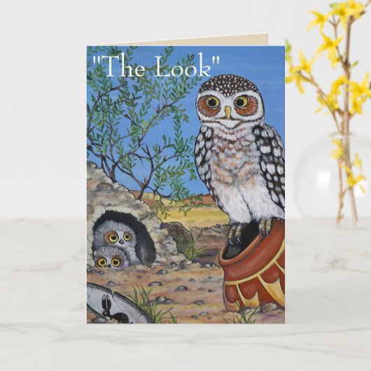 フクロウマザーズデイユーモアベビーオウレットサウスウエストデザート カード (黄色い花)