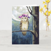 フクロウムーン&フラワーカー空白のド カード (黄色い花)