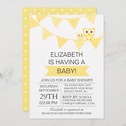 フクロウモダンのバンティ男女兼用ングシャワー 招待状 (正面/裏面)