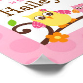 フクロウモダンフラワーガールズ子供部屋ウォールアートネームプリント ポスター (角)