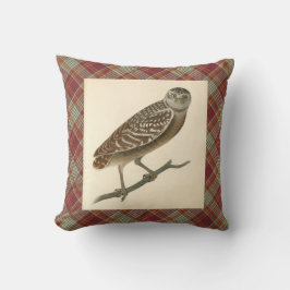 フクロウレッドオレンジプレイド装飾用クッション クッション