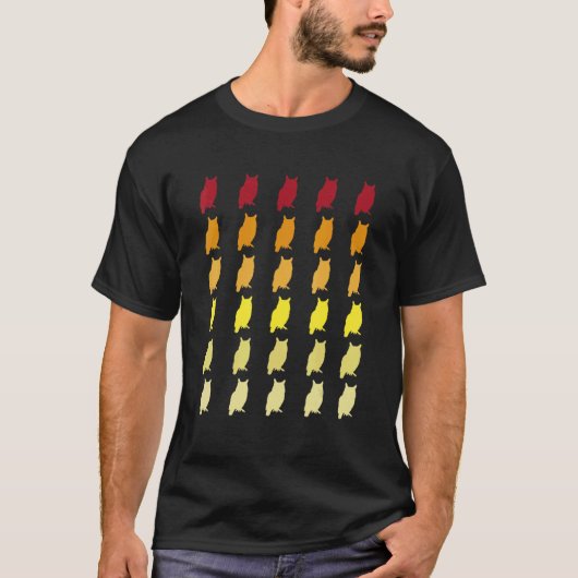フクロウレトロ動物模様 Tシャツ (正面)