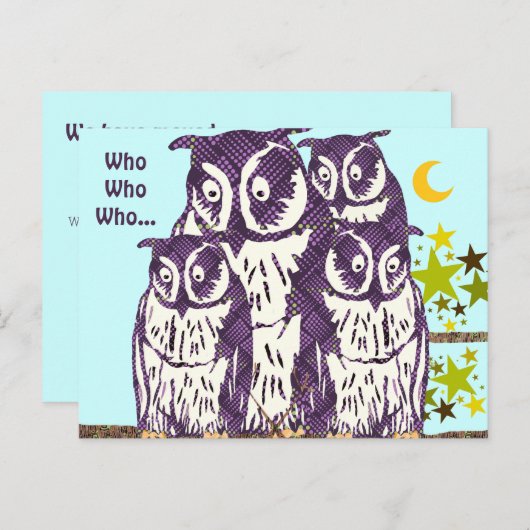 フクロウ一家を移した 案内ポストカード (正面/裏面)