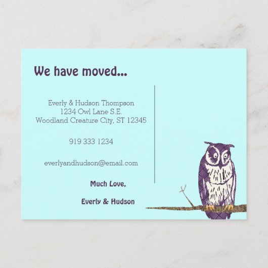 フクロウ一家を移した 案内ポストカード (裏面)